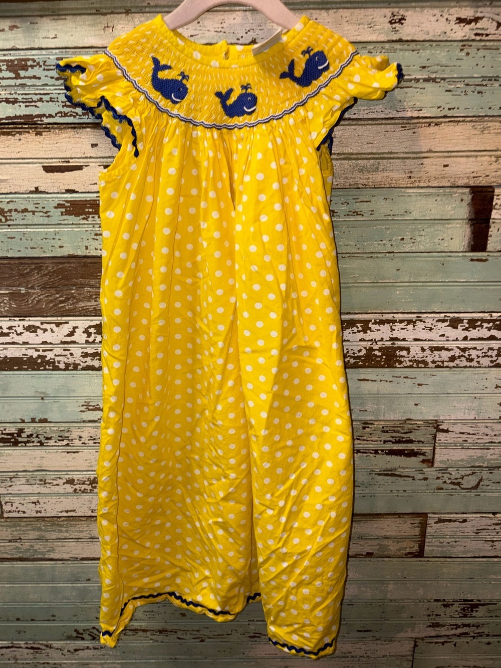 Yellow Polka Dot Whale Smocked Girls' Dress